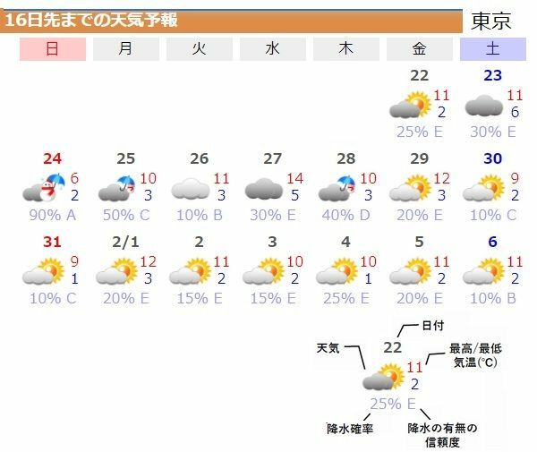 図4　東京の16日先までの天気予報