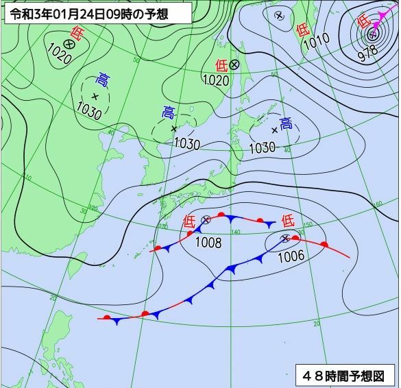 図1　予想天気図（1月24日9時の予想）