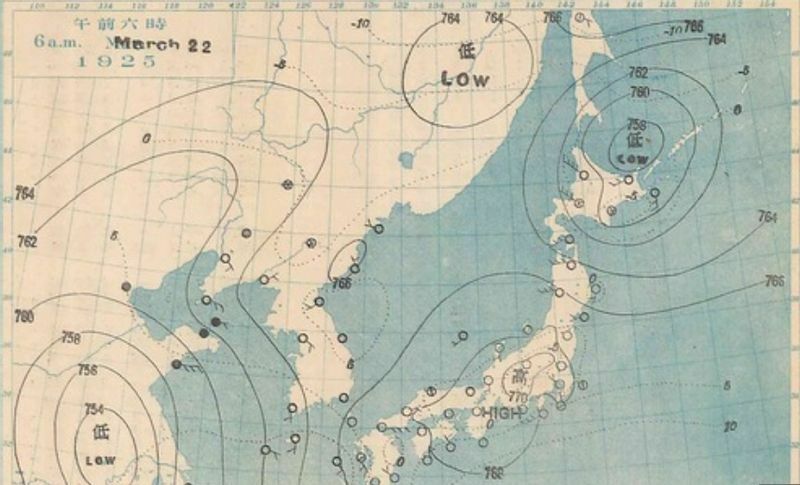 図1　地上天気図（大正14年（1925年）3月22日6時）