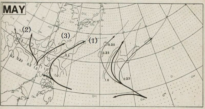 図2　台風の5月の平均経路図