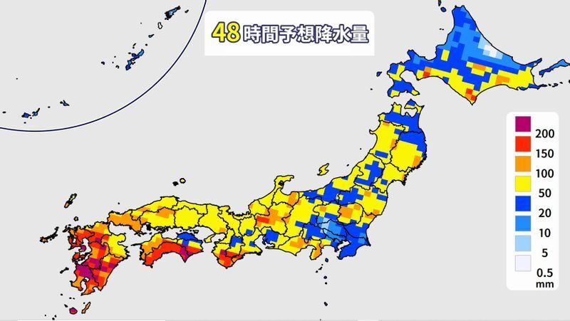 図　48時間予想降水量（6月3日～4日）