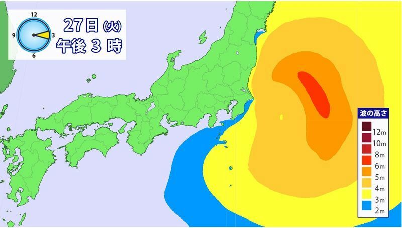 図2　台風8号に伴う波の高さ（7月27日15時）