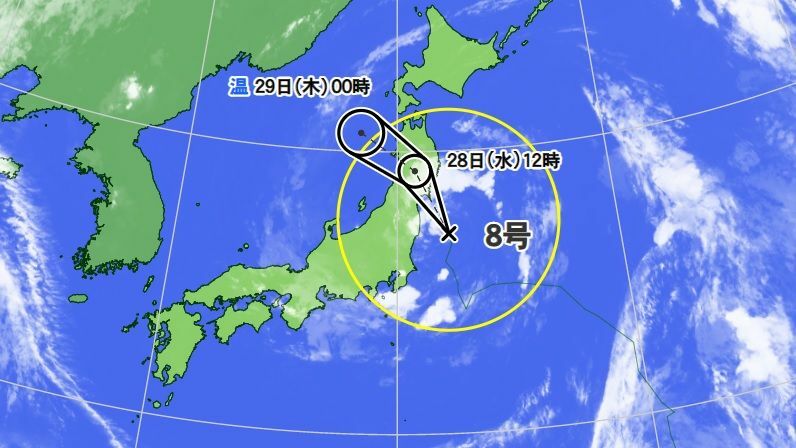 図4　台風8号の進路予報（7月28日0時の予報）