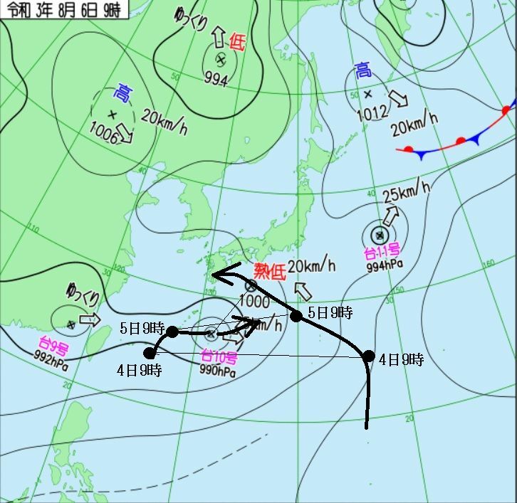 図3　台風10号と熱帯低気圧との藤原の効果（8月4～6日）