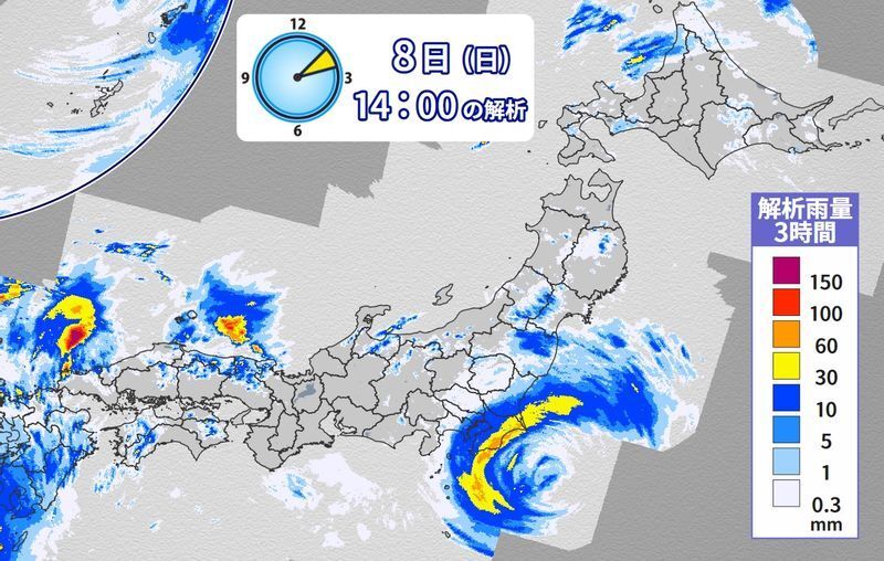 図1　解析雨量（8月8日14時）