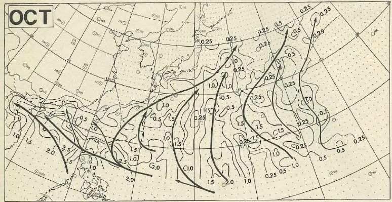 図3　10月の台風の平均経路