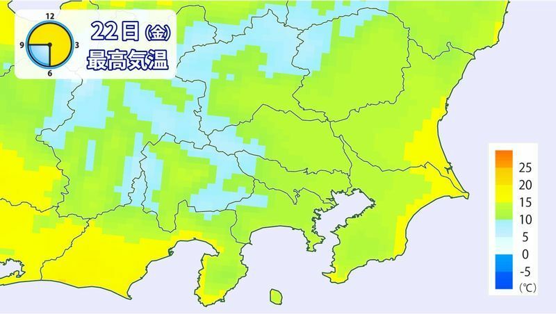 図2　関東の予想最高気温（10月22日の予想）