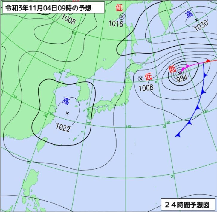 図1　予想天気図（11月4日9時の予想）