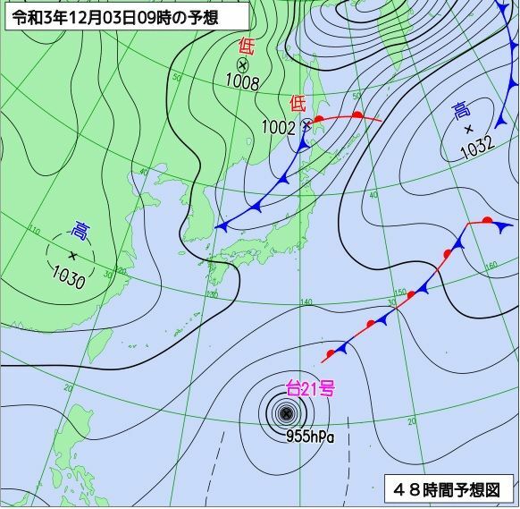 低気圧に伴う寒冷前線の通過と寒気南下で東 北日本では大荒れの師走入り 小笠原諸島は台風21号接近 饒村曜 個人 Yahoo ニュース