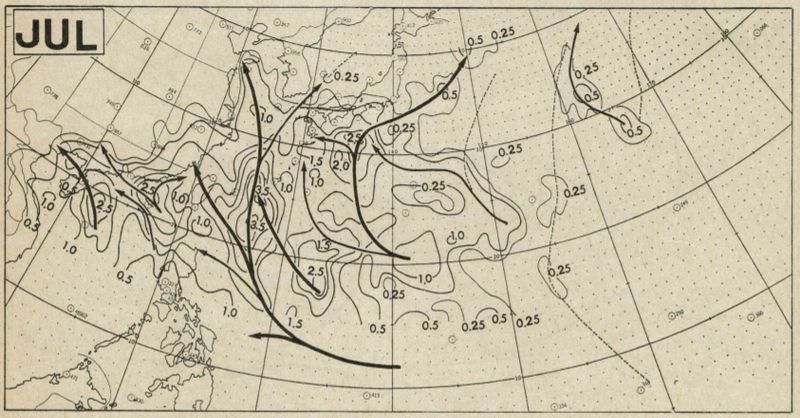 図3　台風の7月の平均経路図