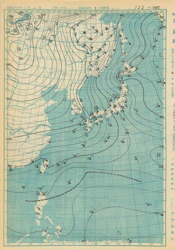 図　地上天気図（1953年2月1日9時）