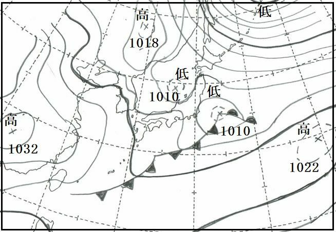 図4　昭和44年（1969年）2月8日9時の地上天気図