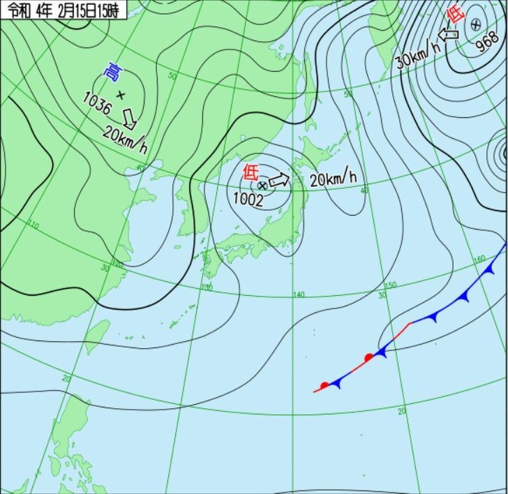 図2　地上天気図（2月15日15時）