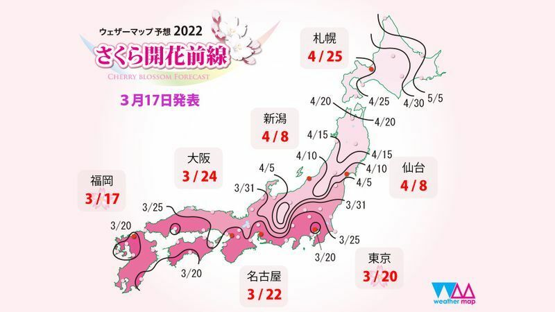 図2　さくら開花予想2022（ウェザーマップ発表）