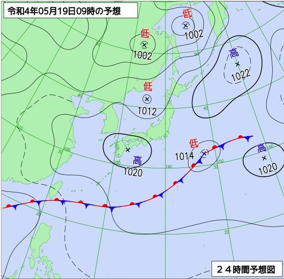 図1　予想天気図（5月19日9時の予想）