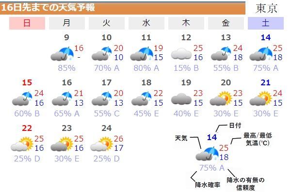 図3　東京の16日先までの天気予報