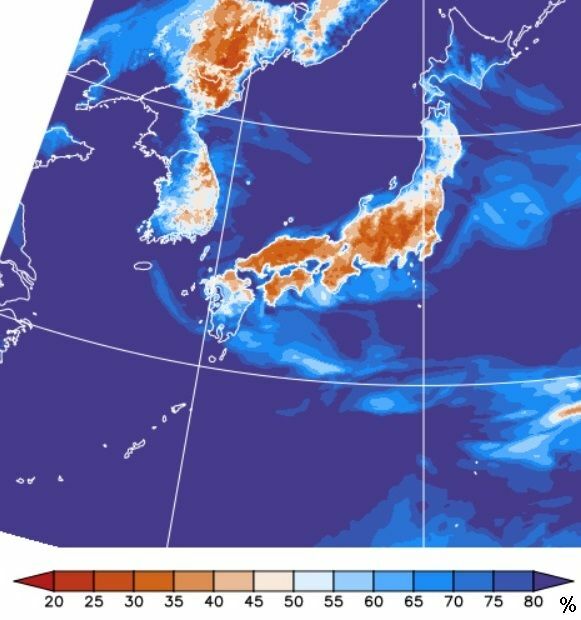 図2　地表面付近の相対湿度の解析図（5月29日12時）
