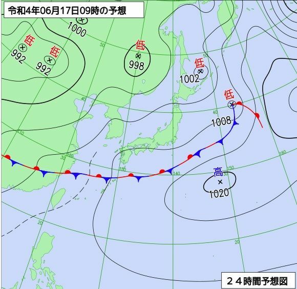 図1　予想天気図（6月17日9時の予想）