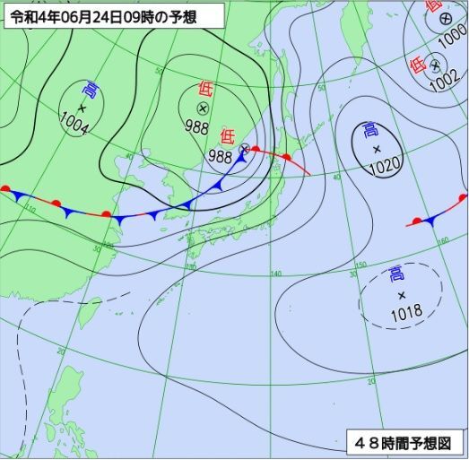 図1 予想天気図(6月24日9時の予想)