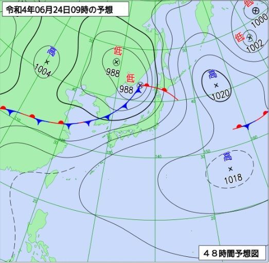 図1　予想天気図（6月24日9時の予想）