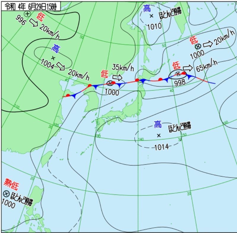 図2 地上天気図(6月29日15時)
