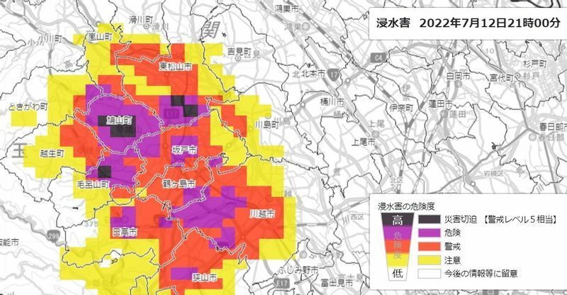 図2　埼玉県の浸水キキクル（7月12日21時）