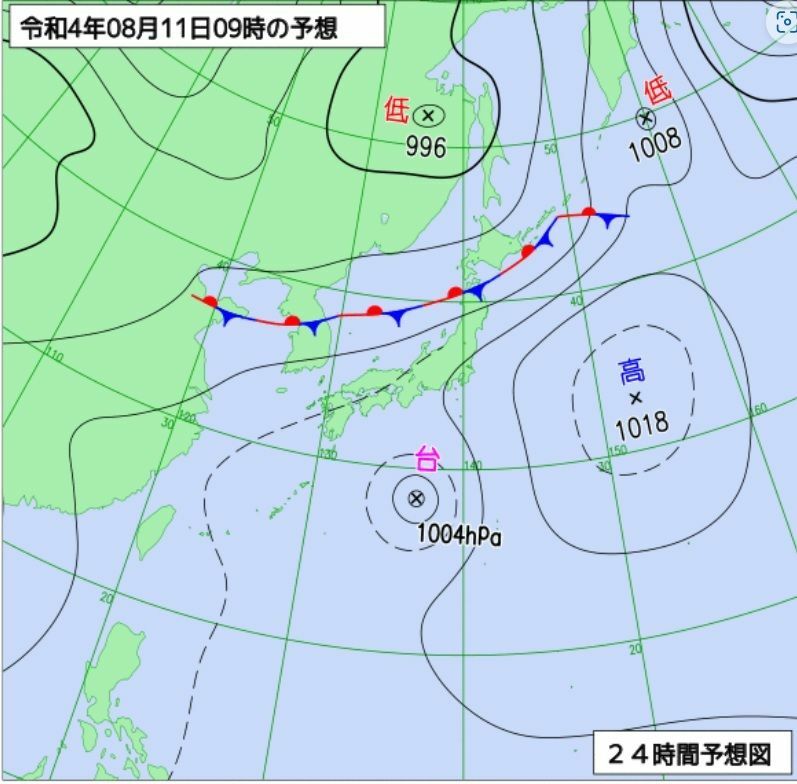 図1　予想天気図（8月11日9時の予想）