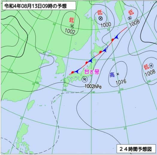 図3　予想天気図（8月13日9時の予想）