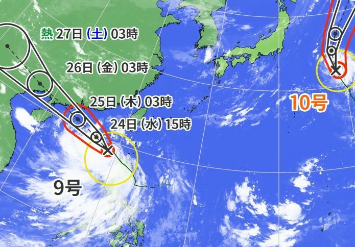 図3　台風10号の進路予報と海面水温（8月24日3時）