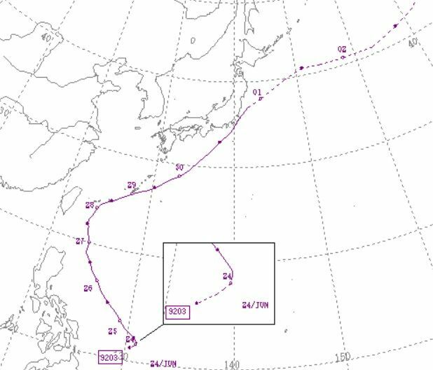 図6　平成4年（1992年）の台風3号の経路図