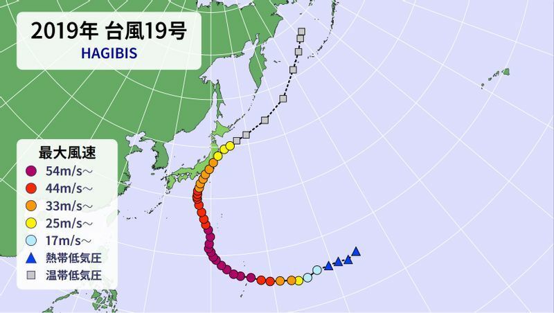 図3　令和元年（2019年）東日本台風の経路