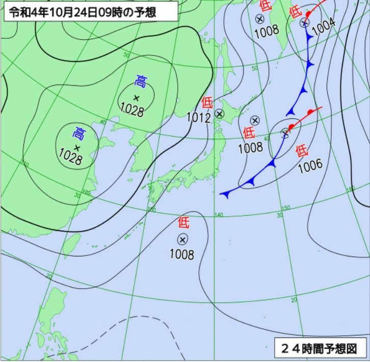 図1　予想天気図（10月24日9時の予想）