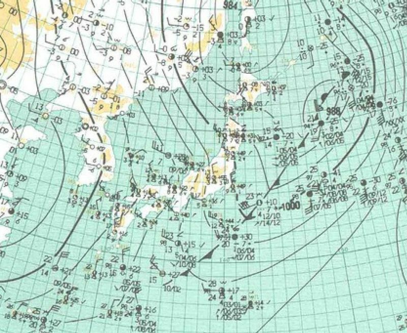 図1　地上天気図（昭和63年（1988年）10月13日9時）