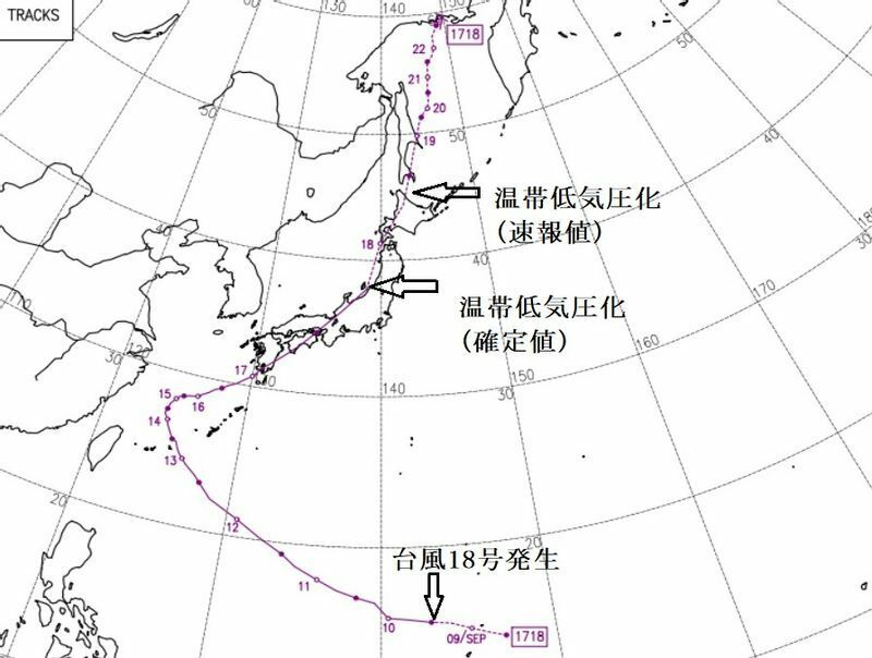 図6　平成29年（2017年）台風18号の経路図（確定値）