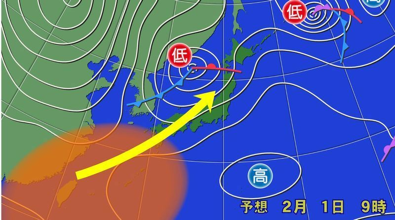 図2　予想天気図（2月1日9時の予想）