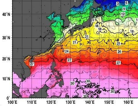 図1　北西太平洋の海面水温分布図（4月8日の一部）