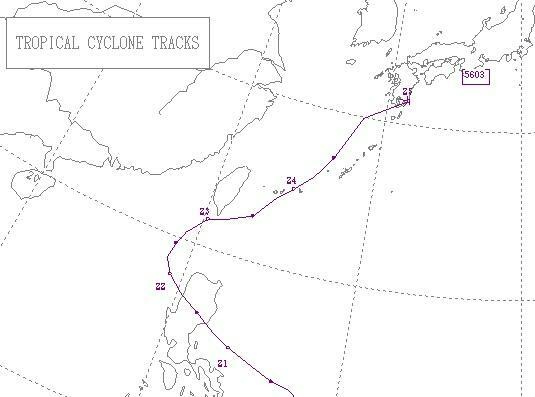 図5　昭和31年（1956年）の台風3号の経路