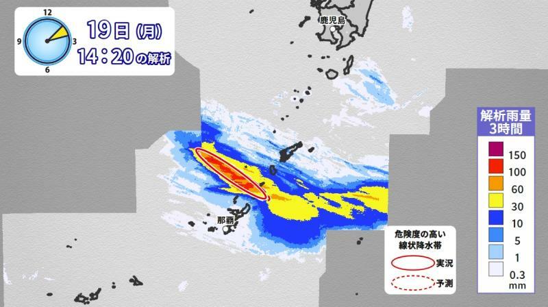 図2　鹿児島県奄美地方に発生した線状降水帯（6月19日14時20分）