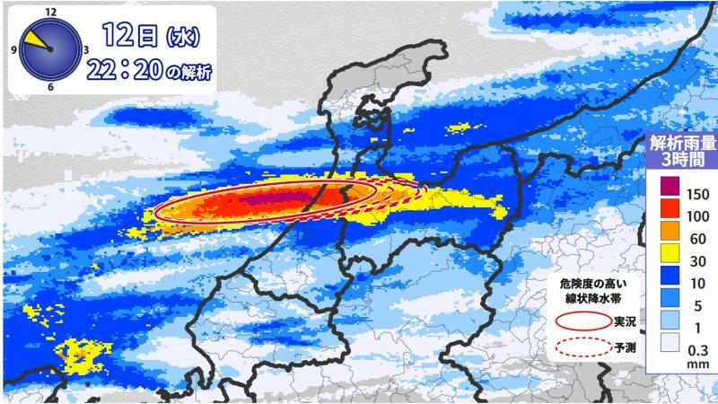 図3　石川県と富山県で発生した線状降水帯（7月12日22時20分）