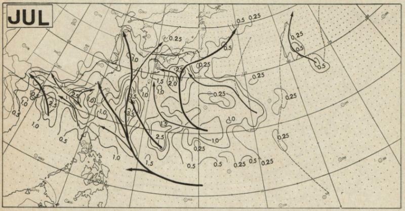 図2　台風の7月の平均経路図