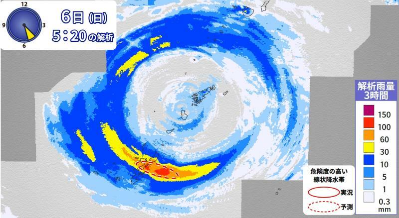 図3　台風6号によって沖縄本島に発生した線状降水帯（8月6日5時20分）