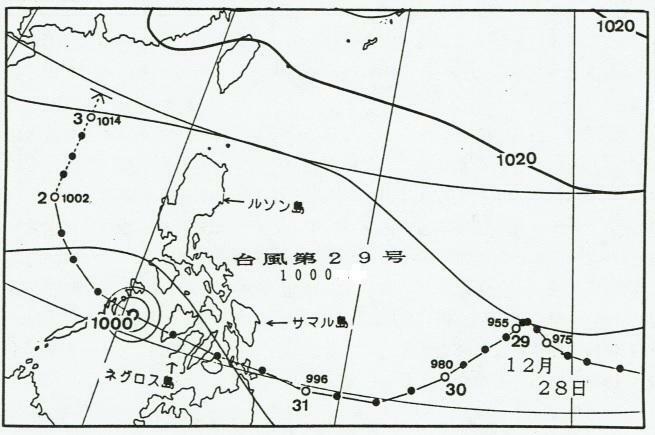 図3　昭和の越年台風の経路（昭和61年（1986年）台風29号）