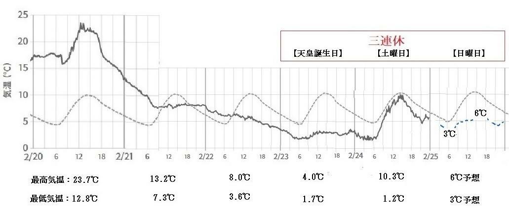 図1　東京の気温の推移（点線は平年値）