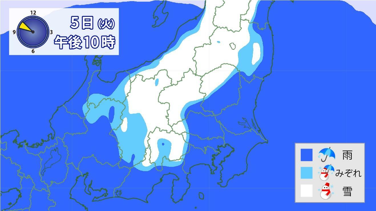 図4　東日本の雨雪判別の予想（3月5日の予想）