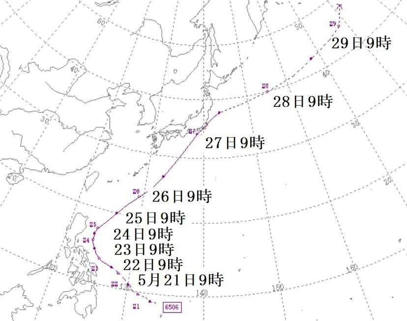 図5　昭和40年（1965年）の台風6号の経路