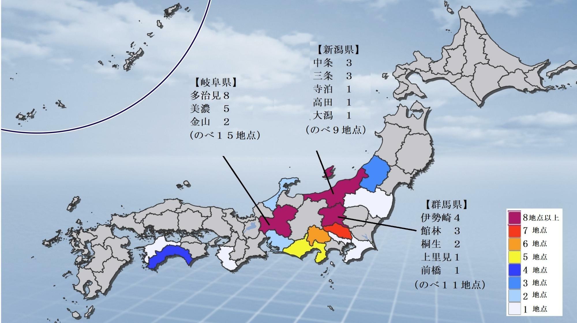 図3　都道府県別の最高気温40度以上を観測した地点数（のべ）