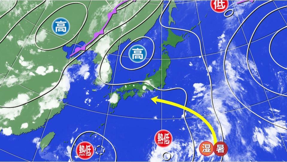 図2　地上天気図と衛星画像（8月5日21時）