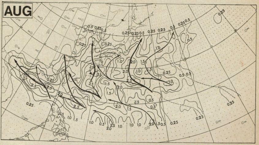 図2　台風の8月の平均経路図