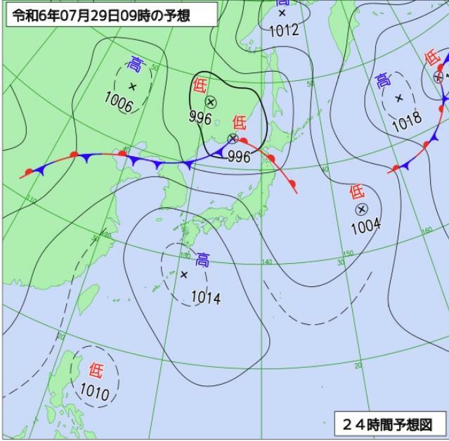 図2　予想天気図（7月29日9時の予想）