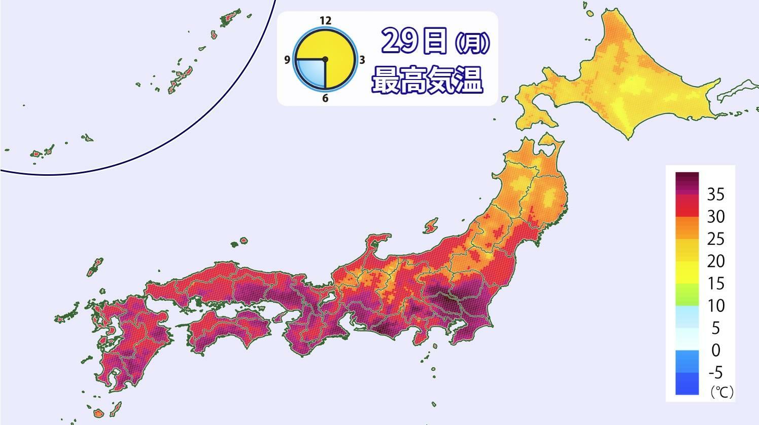 図3　予想最高気温の分布（7月29日の予想）